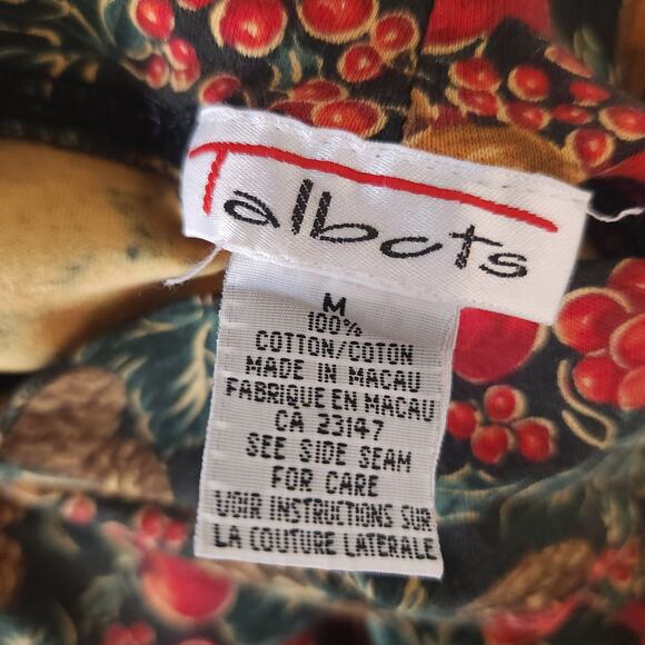 Talbots Mock Neck Turtleneck Long Sleeve Top M Pinecones Apples Pears - Picture 7 of 7